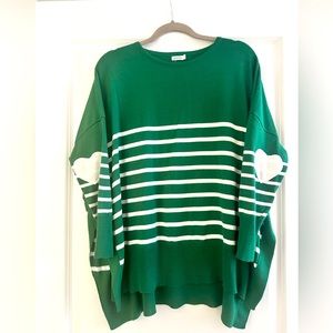 Mersea Armour Sweater in Green and White Stripe One Size